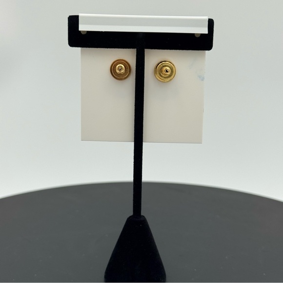 Tory Burch Gold and Navy Kira Logo Stud Earrings 18k gold plated - Picture 3 of 3